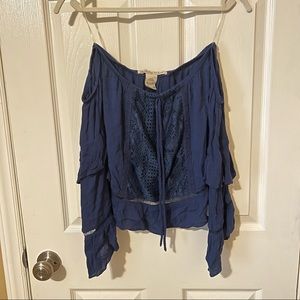 American Rag Et Cie Off The Shoulder Blue Top Size Medium